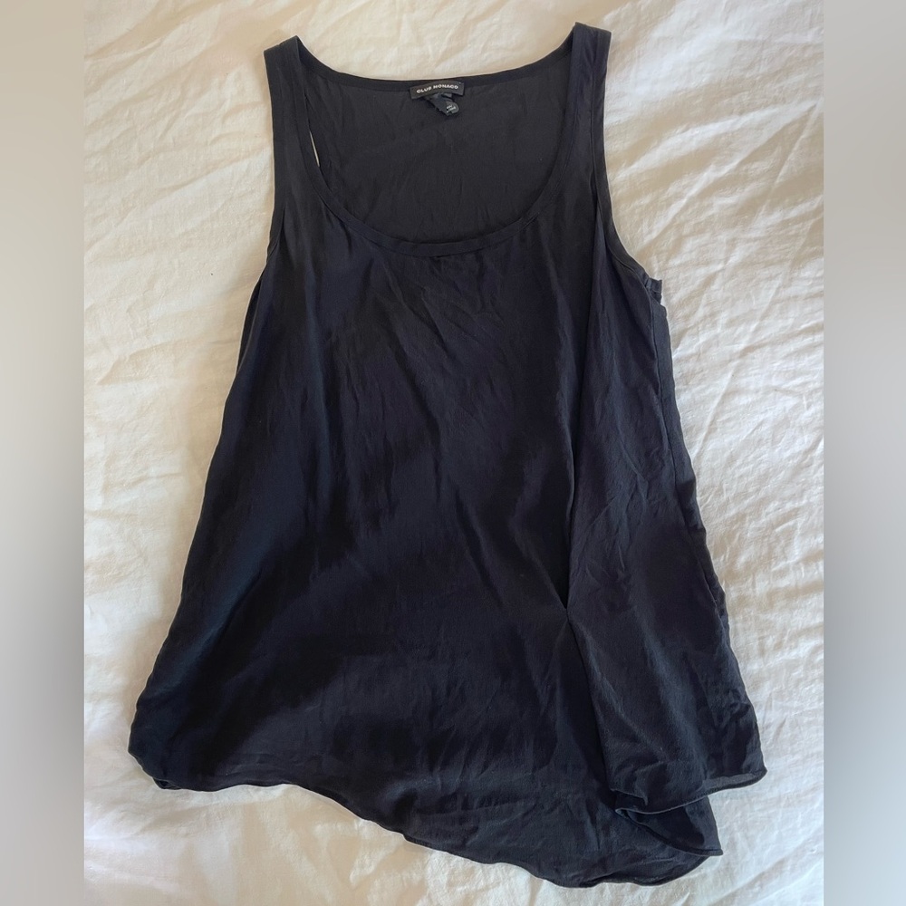 Club Monaco Black Silk Asymmetrical Hem Top